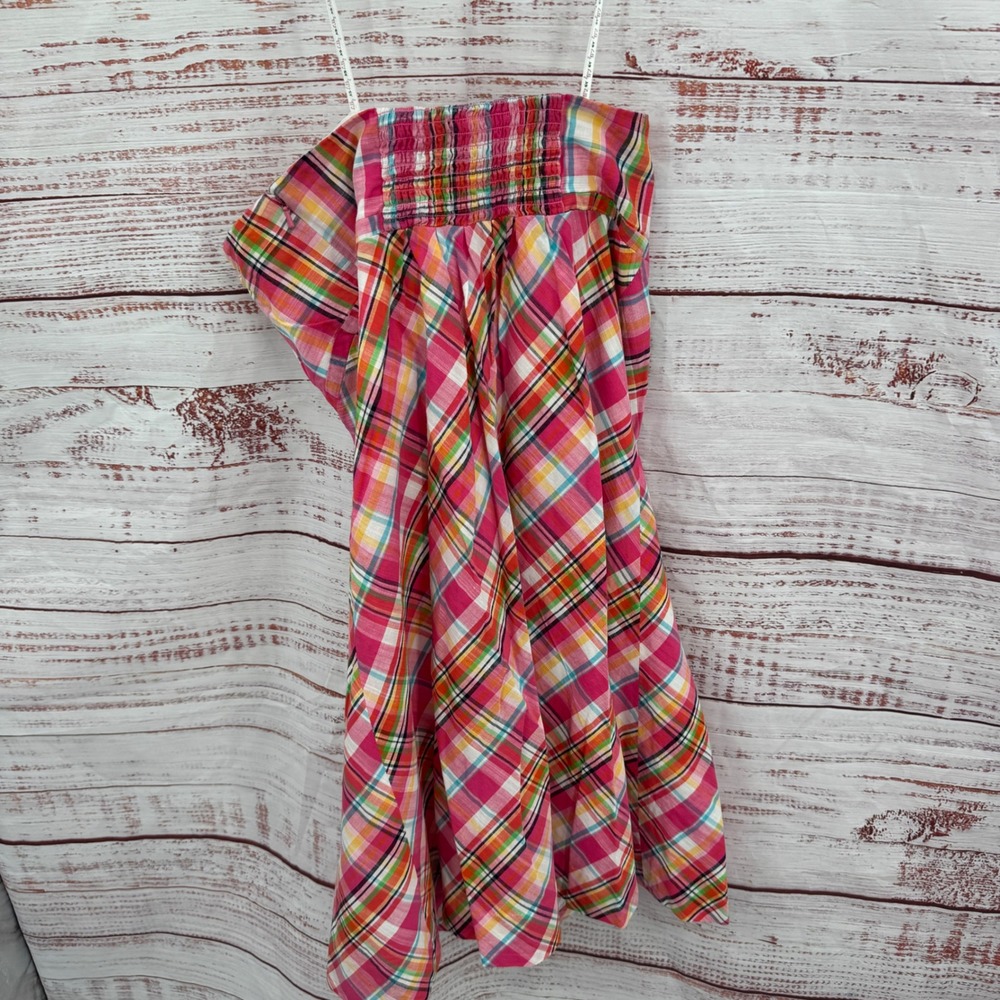 Lilly Pulitzer Strapless Plaid Dress Size 4 Smocked Bodice Pink Yellow Green - Picture 8 of 10